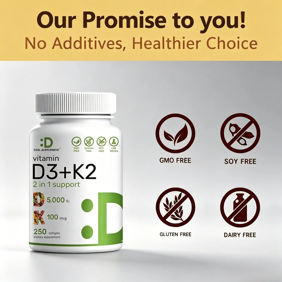 Vitamin D3 5000 IU & K2 100 mcg – 2-in-1,for Bone & Heart Health