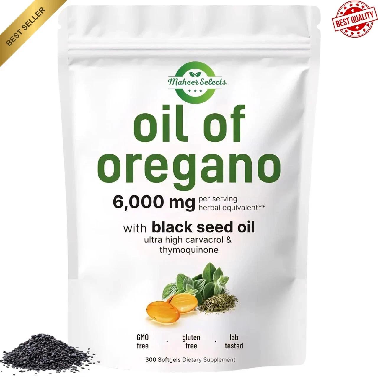 2 in 1 Oil of Oregano & Black Seed Soft Gels Count with Carvacrol,Immune Enhance
