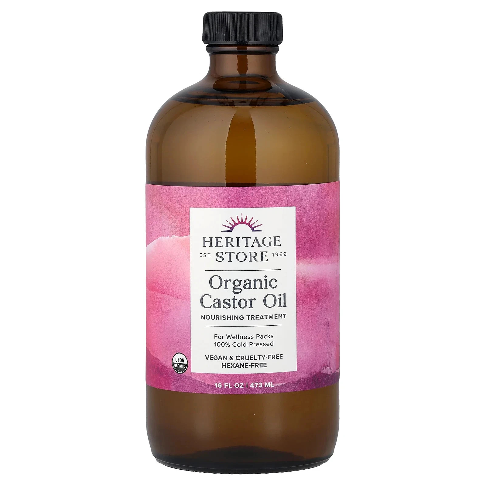 Heritage Store Organic Castor Oil 16 oz Pack of 2 Cold Pressed Hexane Free 32oz