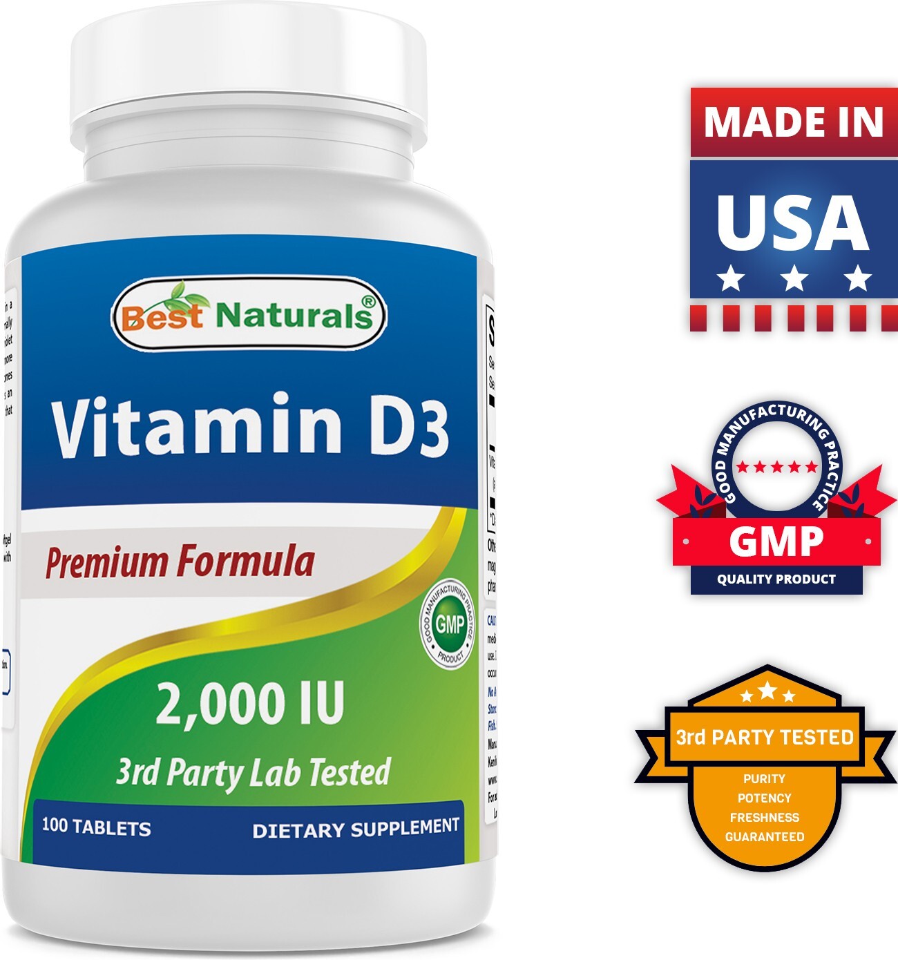 2 Pack Best Naturals Vitamin D3 2000 IU 100 Tablets