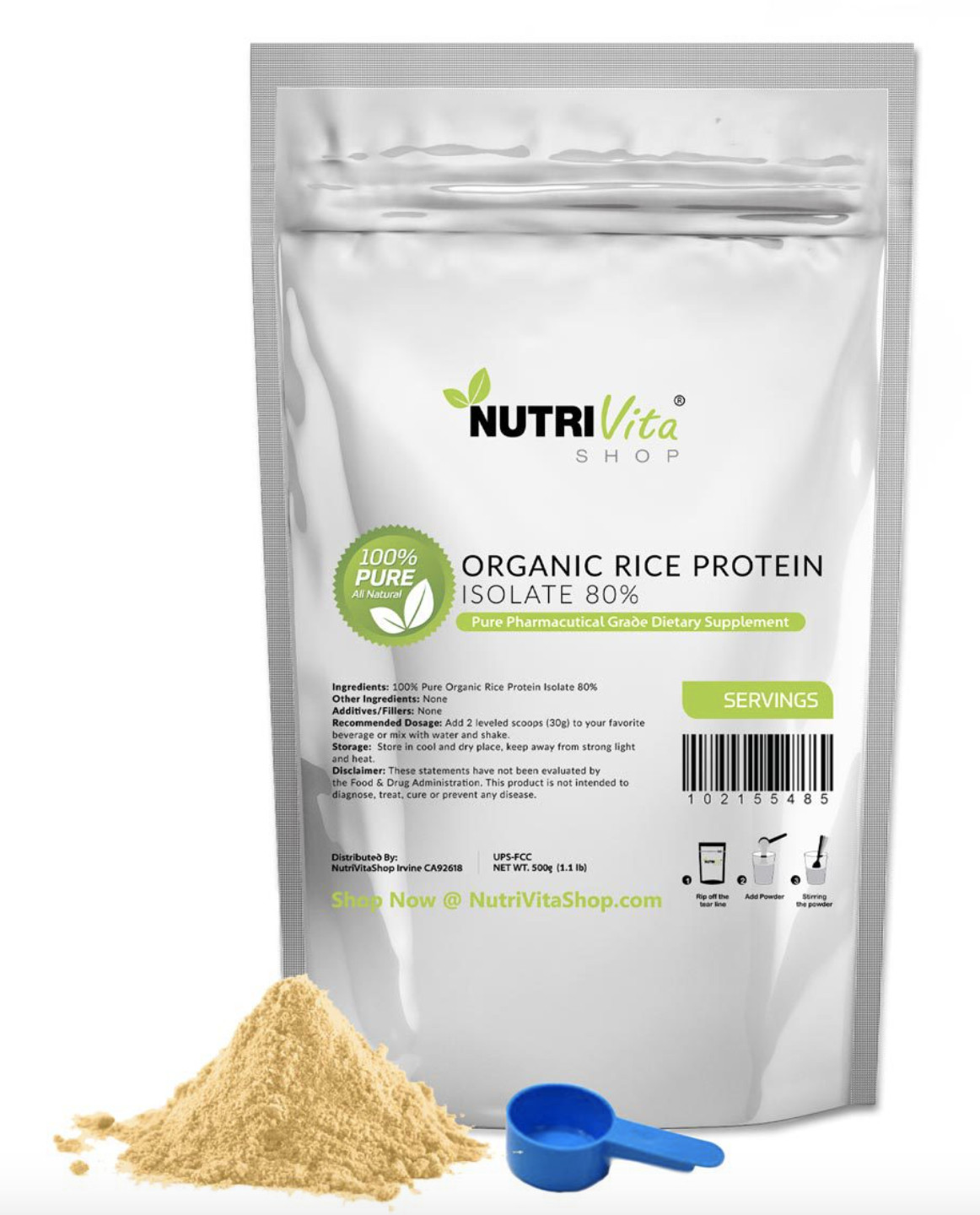 2lb 100% ORGANIC RICE PROTEIN PRO ISOLATE NON-GMO HIGH PROTEIN VEGAN USP GRADE
