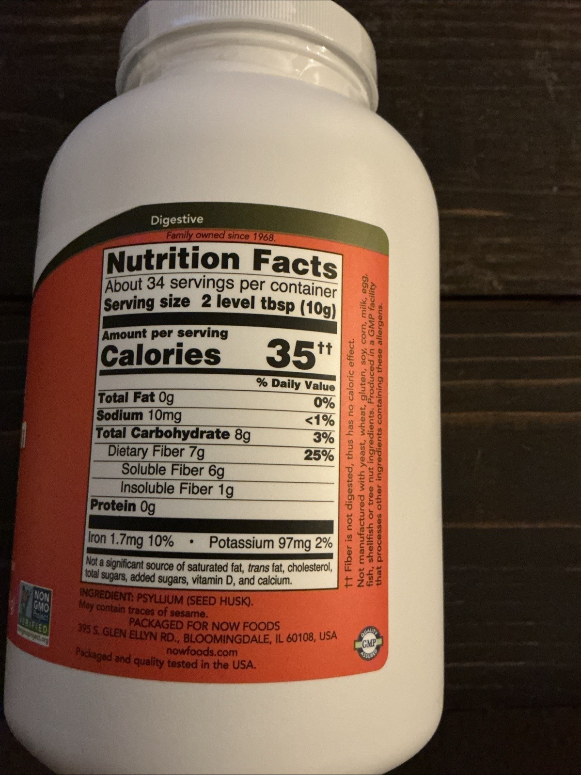 NOW Whole Psyllium Husks USDA Certified Organic Soluble Fiber Non-GMO 12 oz 1/30