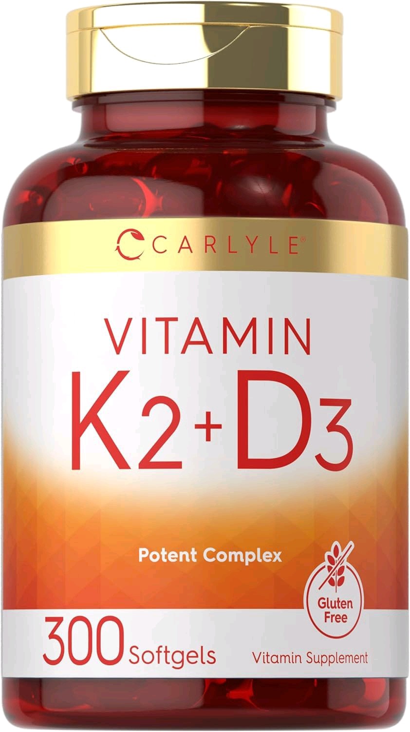 :Carlyle Vitamin K2 D3 Supplement 300 Softgels 200mcg MK-7 10000 IU D3 Non-GMO