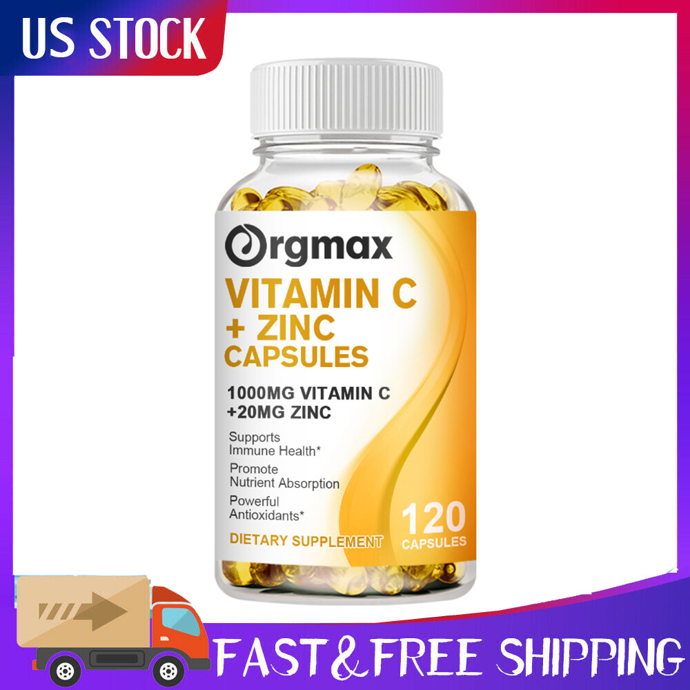 Vitamin C & Zinc Complex 1000mg – Immune Support,Skin Health – 120 Softgel Vegan