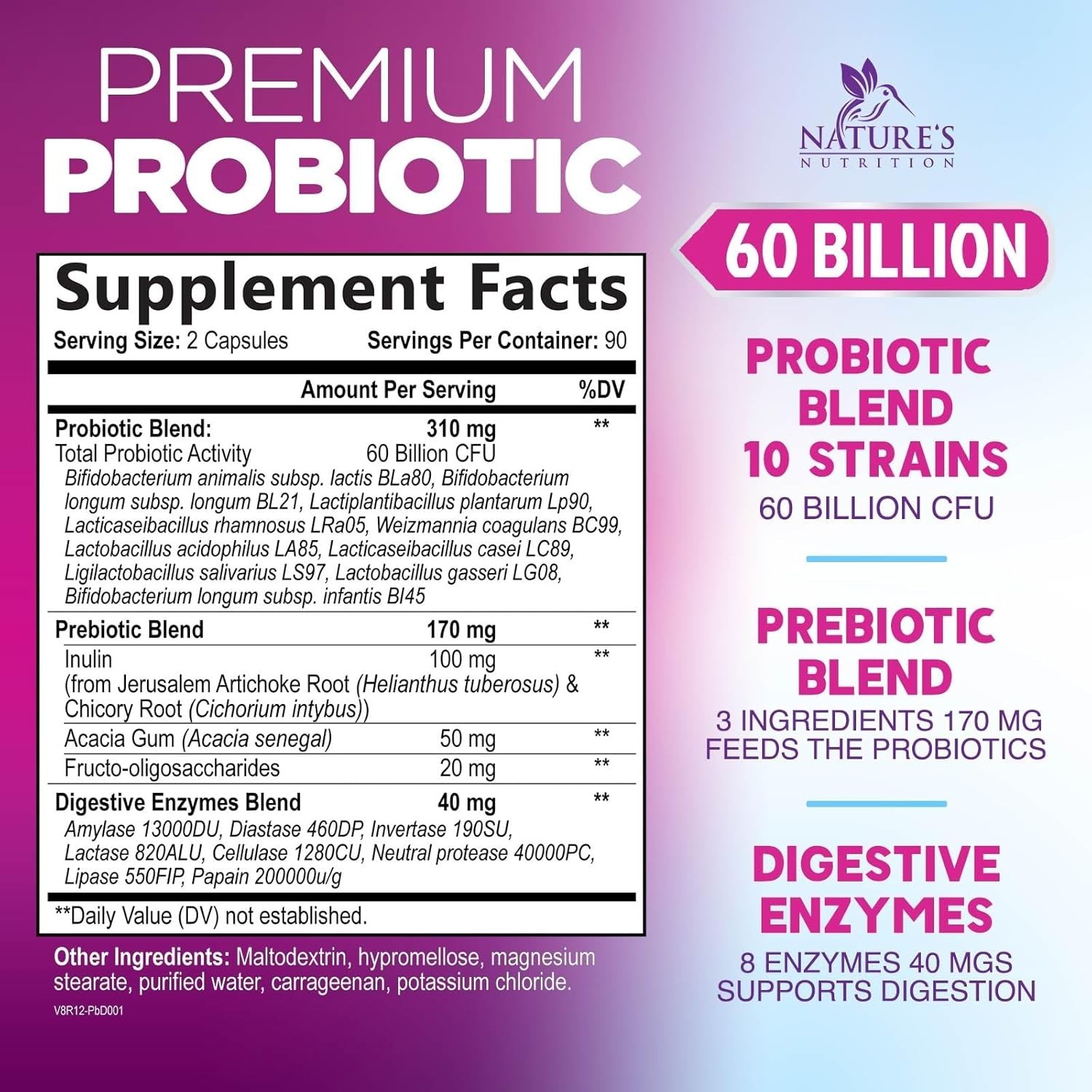 60 Billion CFU Probiotics for Gas, Bloating Relief