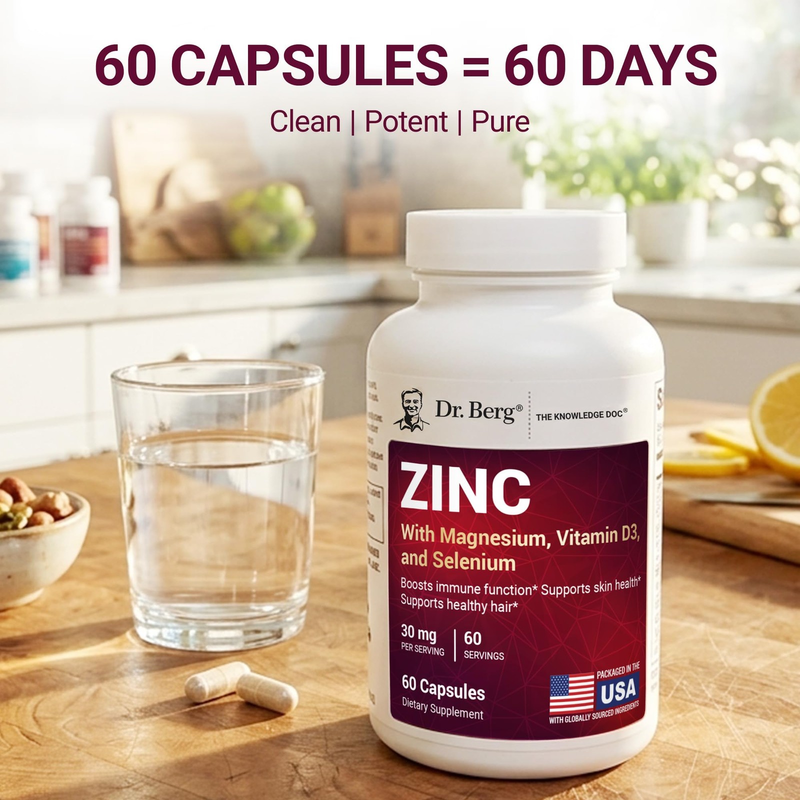 Dr. Berg Zinc 30mg Enhanced with Magnesium, Vitamin D3, 60 Count (Pack of 1)