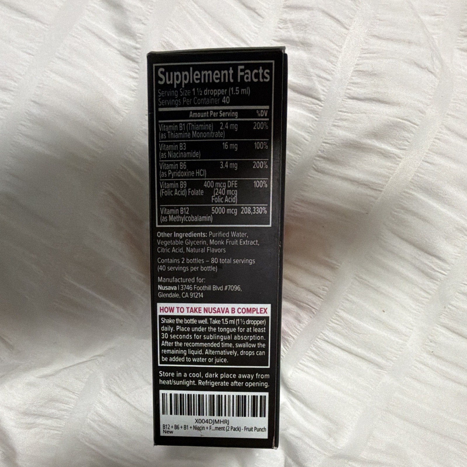 Nusava Vitamin B Complex Liquid Drops Vegan Fruit Punch 2 x 60 mL