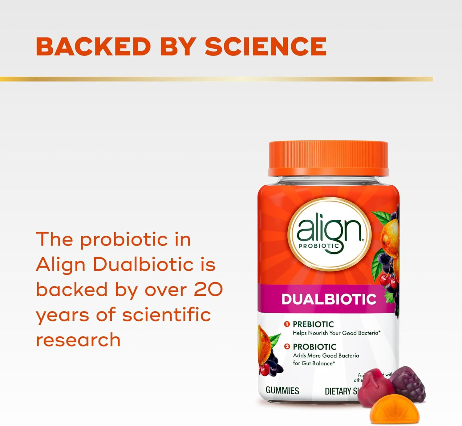 Align Dualbiotic Prebiotic Probiotic for Women Men 60 Gummies Fruit Flavor New