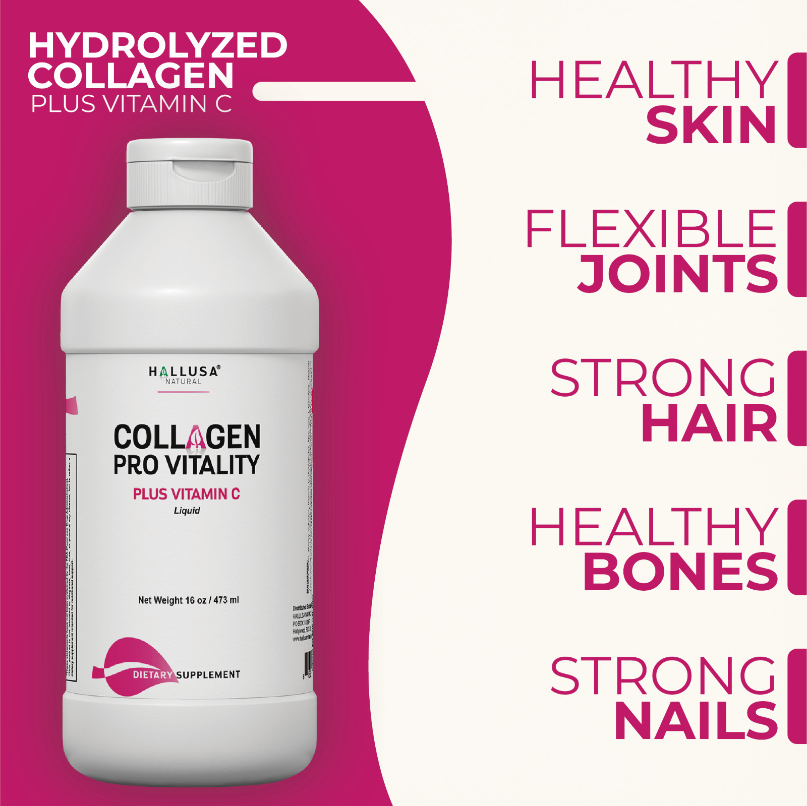 COLLAGEN LIQUID PLUS VIT C – Skin, Hair & Joint Health – Anti-Aging – 16 OZ