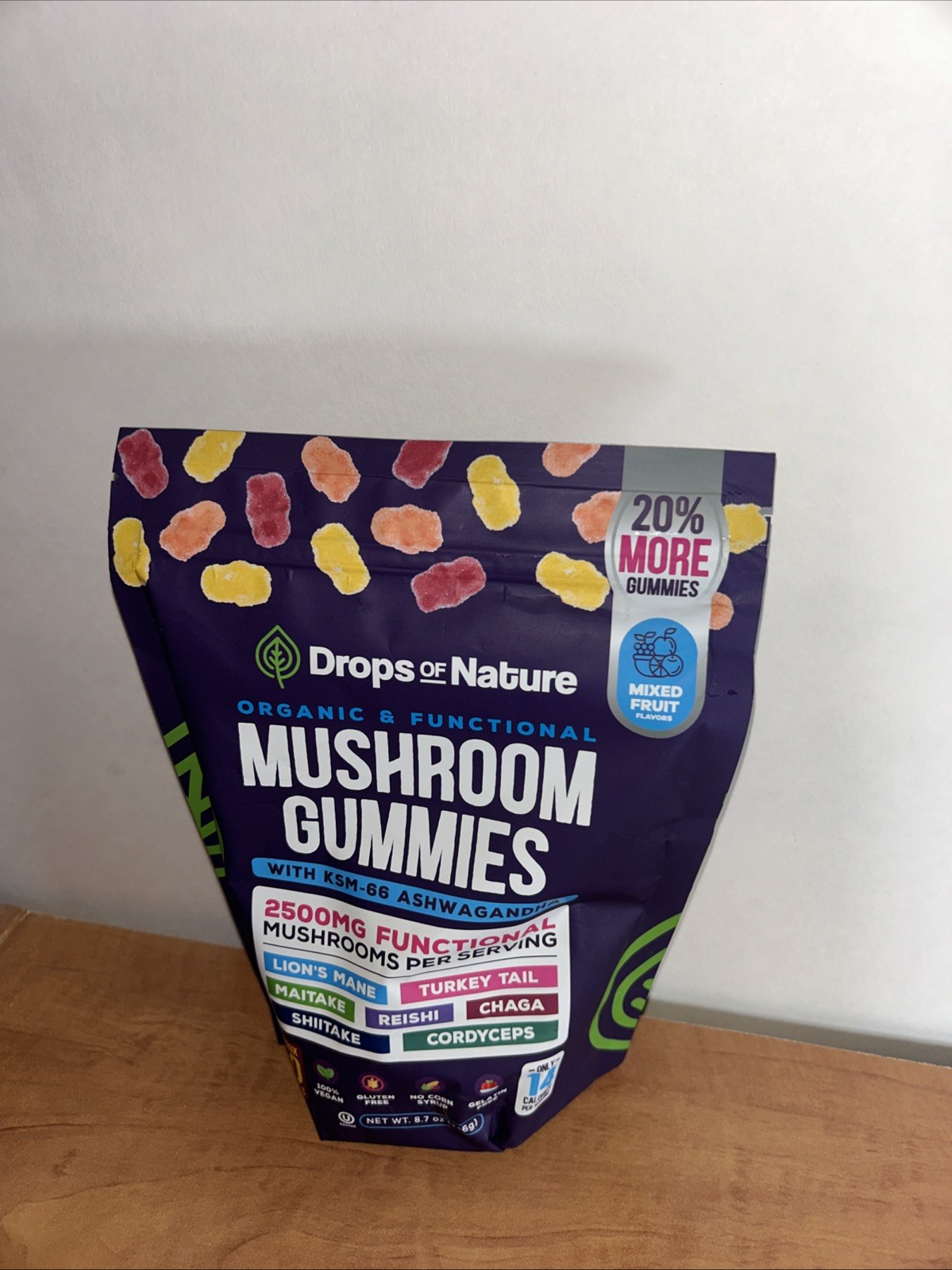 Drops of Nature Mushroom Gummies – Ashwagandha, Lion’s Mane – 80ct