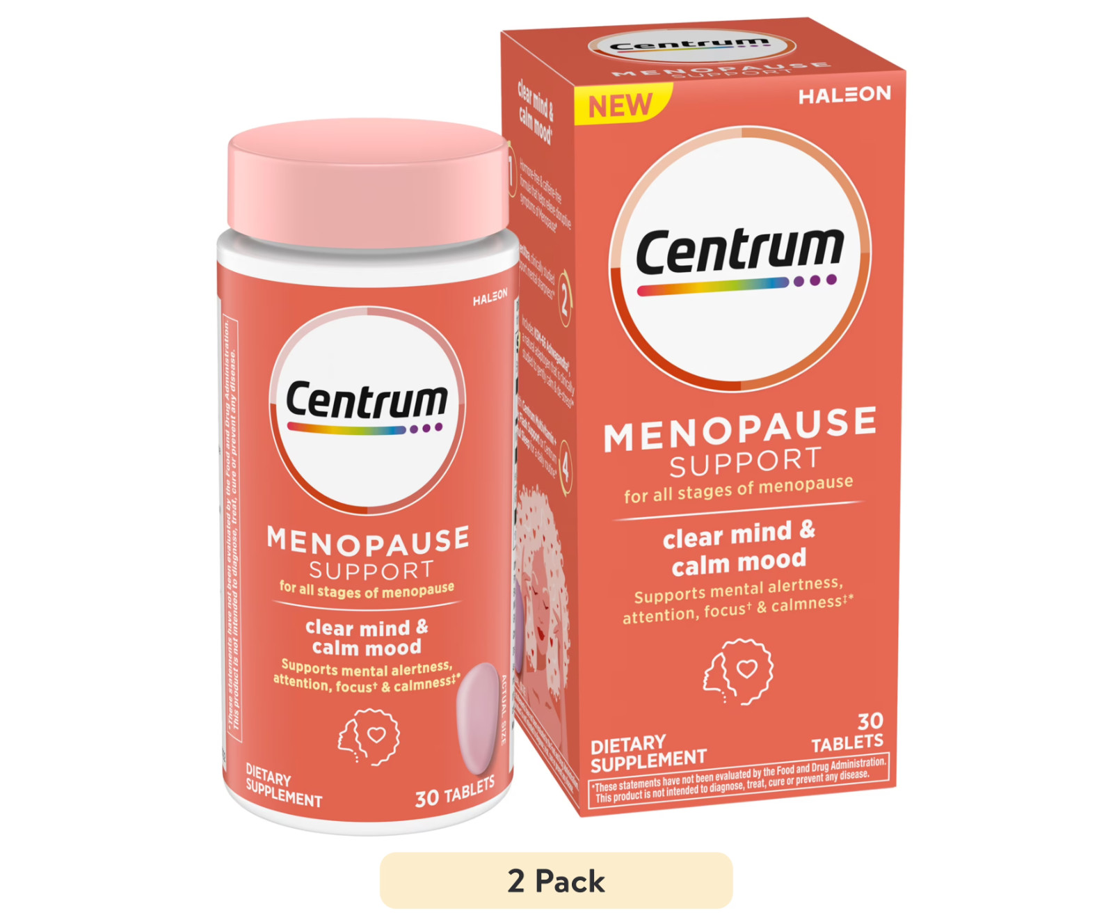 2 Pack Centrum Menopause Support (30 Tablets Each) Clear Mind Calm Mood Exp 3/26
