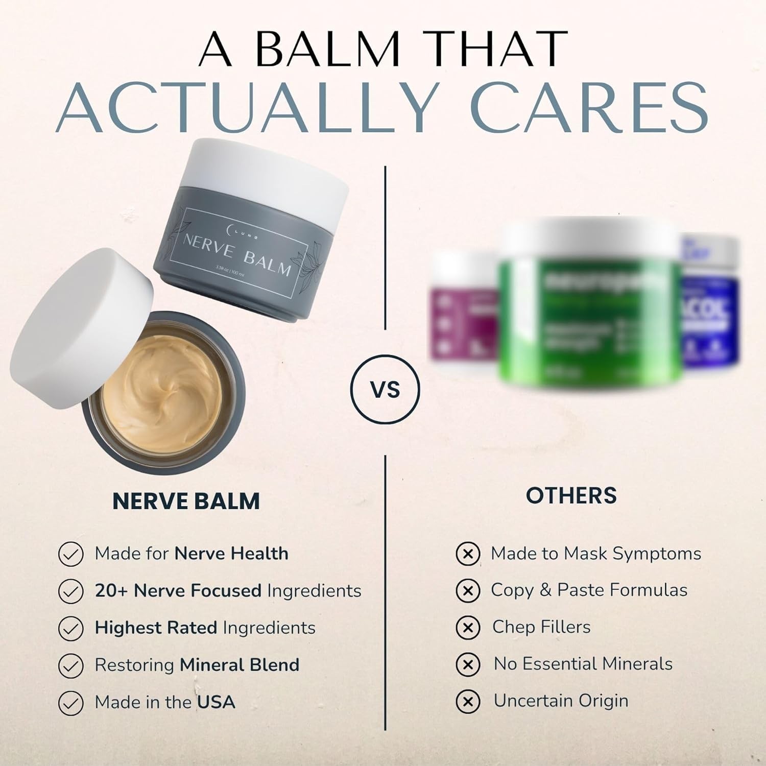 Lune Nerve Balm Neuropathy Cream for Burning, Tingling & Numbness in Feet 3.4 oz