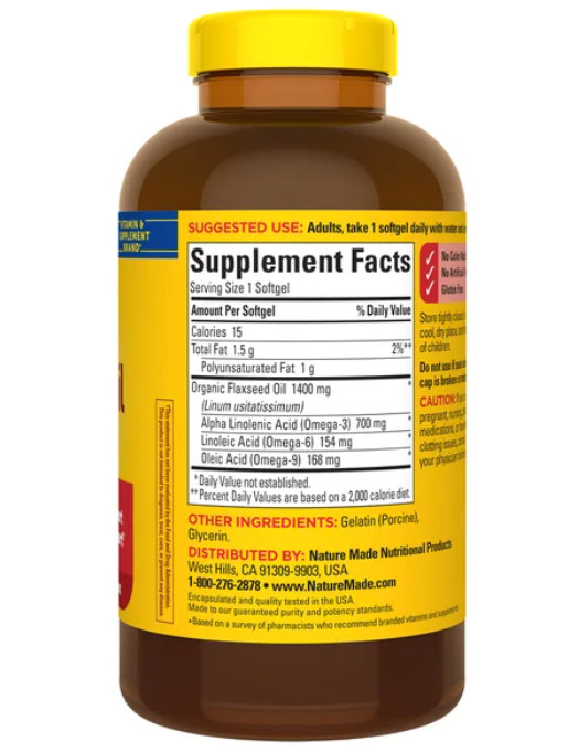 Nature Made Flaxseed Oil 1400 mg., 300 Softgels Supports A Healthy Heart