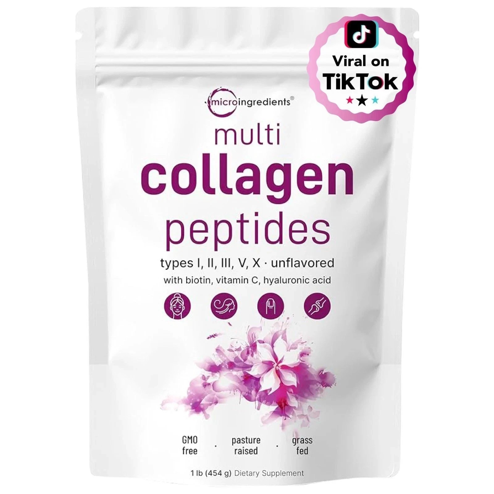 Micro Ingredients Multi Collagen Peptides Powder 16oz – Type I II III V X Unflav