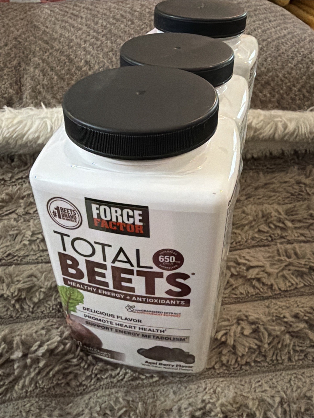 Lot Of 3 – Force Factor Total Beets Chews 60 Count Each – 01/2028 Fresh!