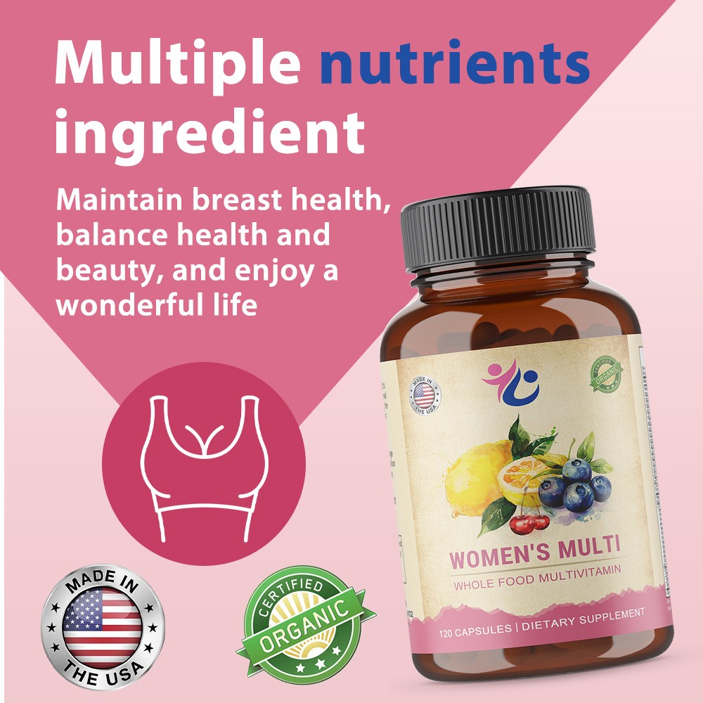 Organic Multivitamins For Women,Whole Food,Daily Vitamin Supplement,120 Capsules