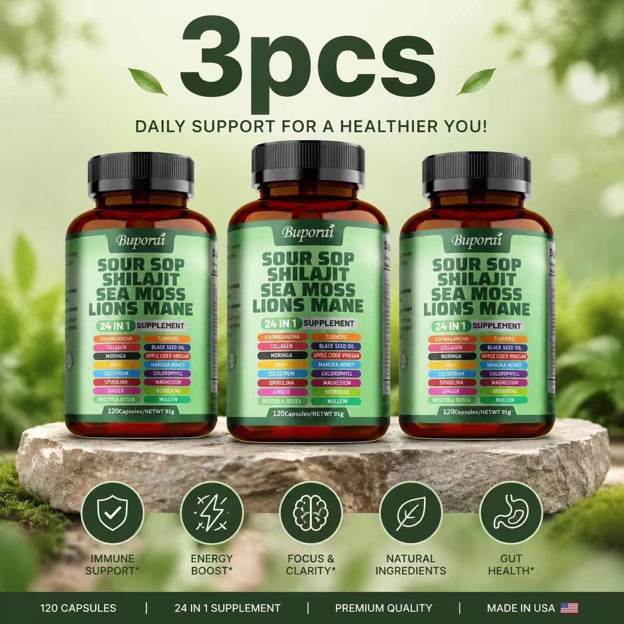 24-in-1 Soursop Shilajit Sea Moss Lion’s Mane – Antioxidants, Joint, Skin Health