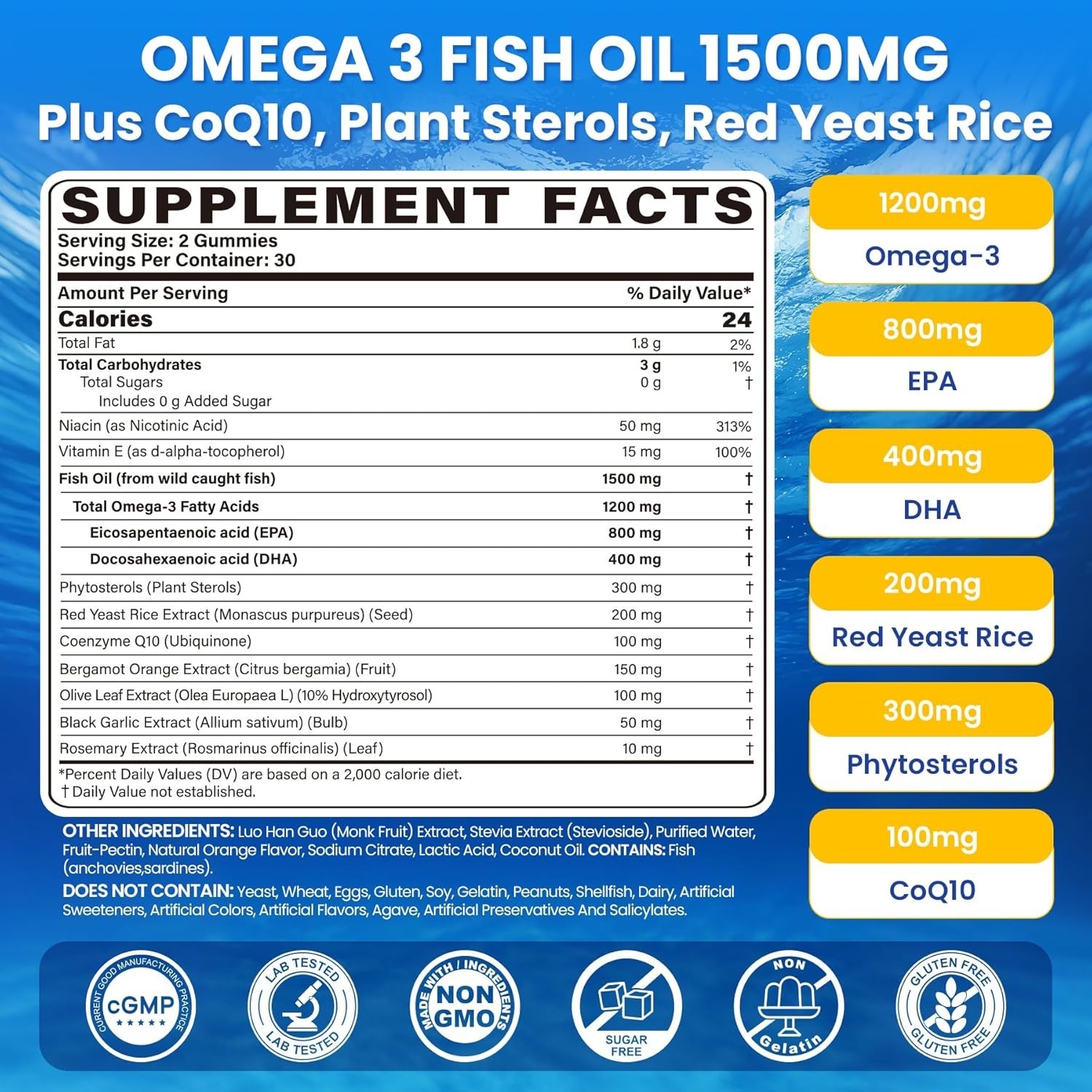 Fish Oil Omega 3 Gummies 1500Mg for Adults – Triple Strength with EPA & DHA, COQ