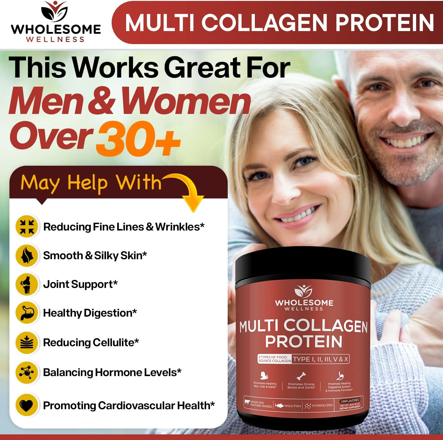 Wholesome Wellness Multi Collagen Protein Powder Hydrolyzed (Type I II III V X)