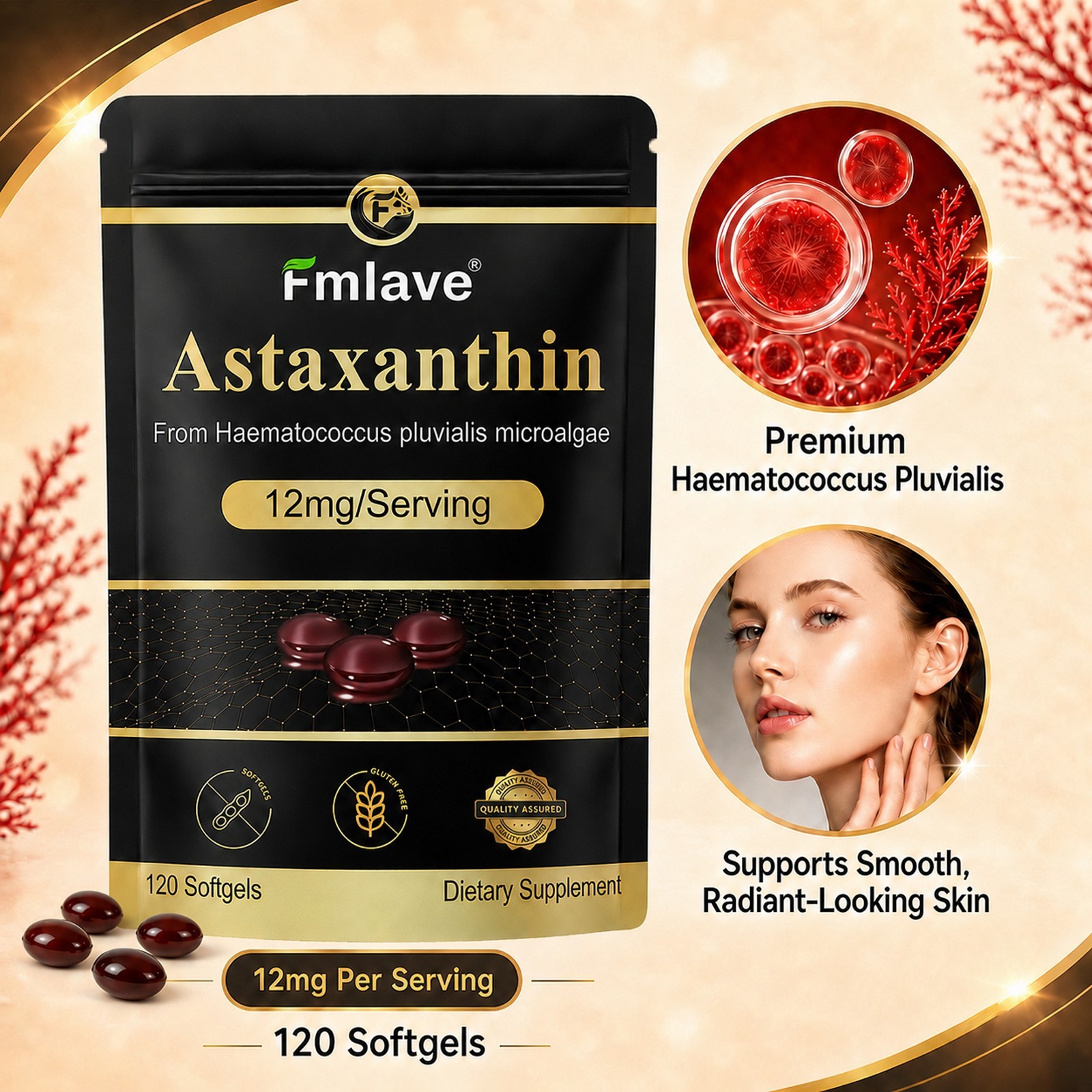 Astaxanthin Supplement from Algae Antioxidant Activity, Skin & Eye Health 120 ct