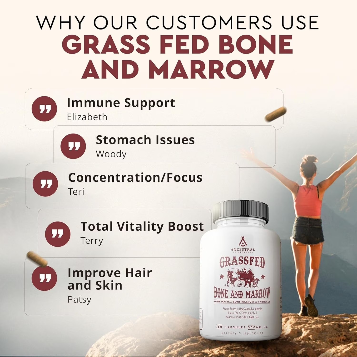 Ancestral Supplements Grass Fed Bone Marrow – 180 Capsules – New – Free SHIPPING