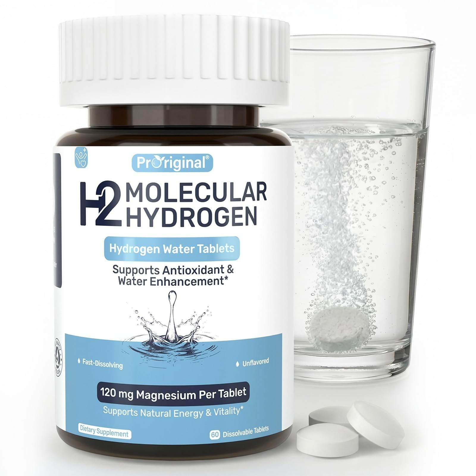 Proriginal Hydrogen Water Tablets – 120mg Magnesium – 60 Count – Lemon Flavor