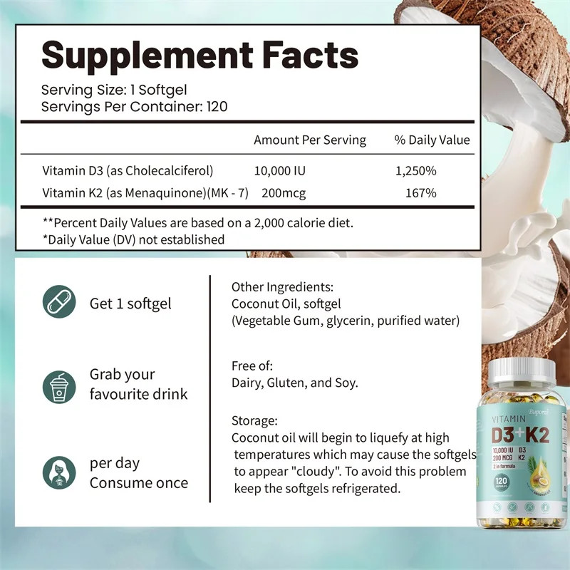 VITAMIN D3&K2 – Nerve, Muscle, Heart, Bone and Dental Health, Immune System Heal