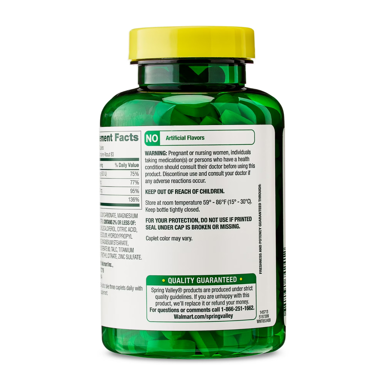 Spring Valley Calcium Magnesium & Zinc Plus Vitamin D3 Coated Caplets, 250 Count