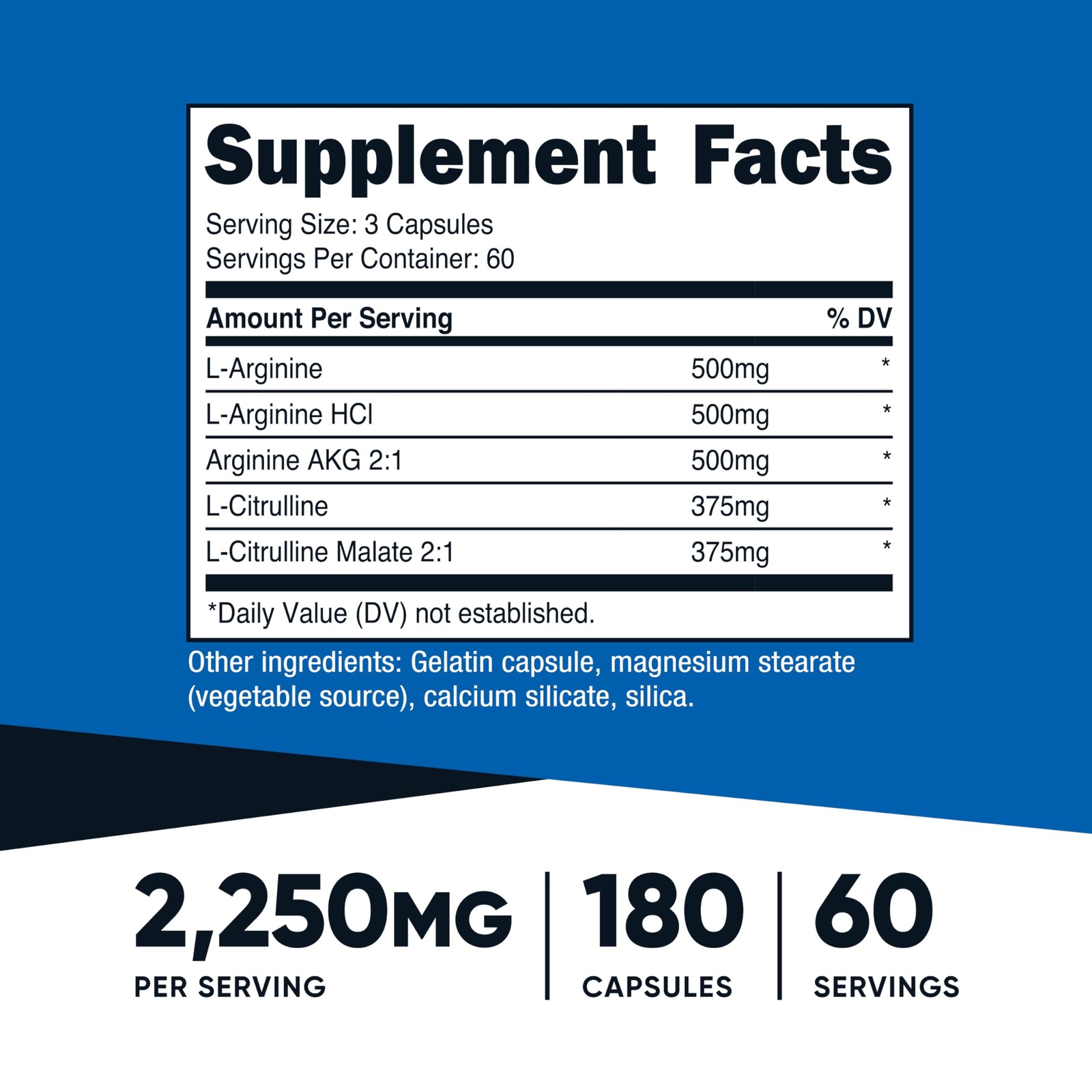 Nutricost Nitric Oxide Booster 2250mg, 180 Capsules – 180 Count (Pack of 1)