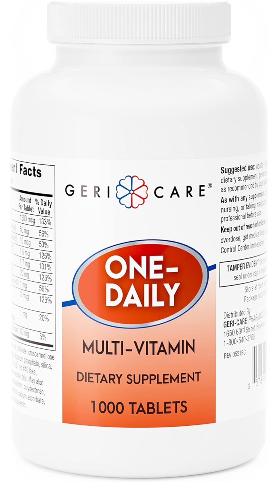 GERICARE 1000ct Easy Swallow Tabs One Daily Multivitamin