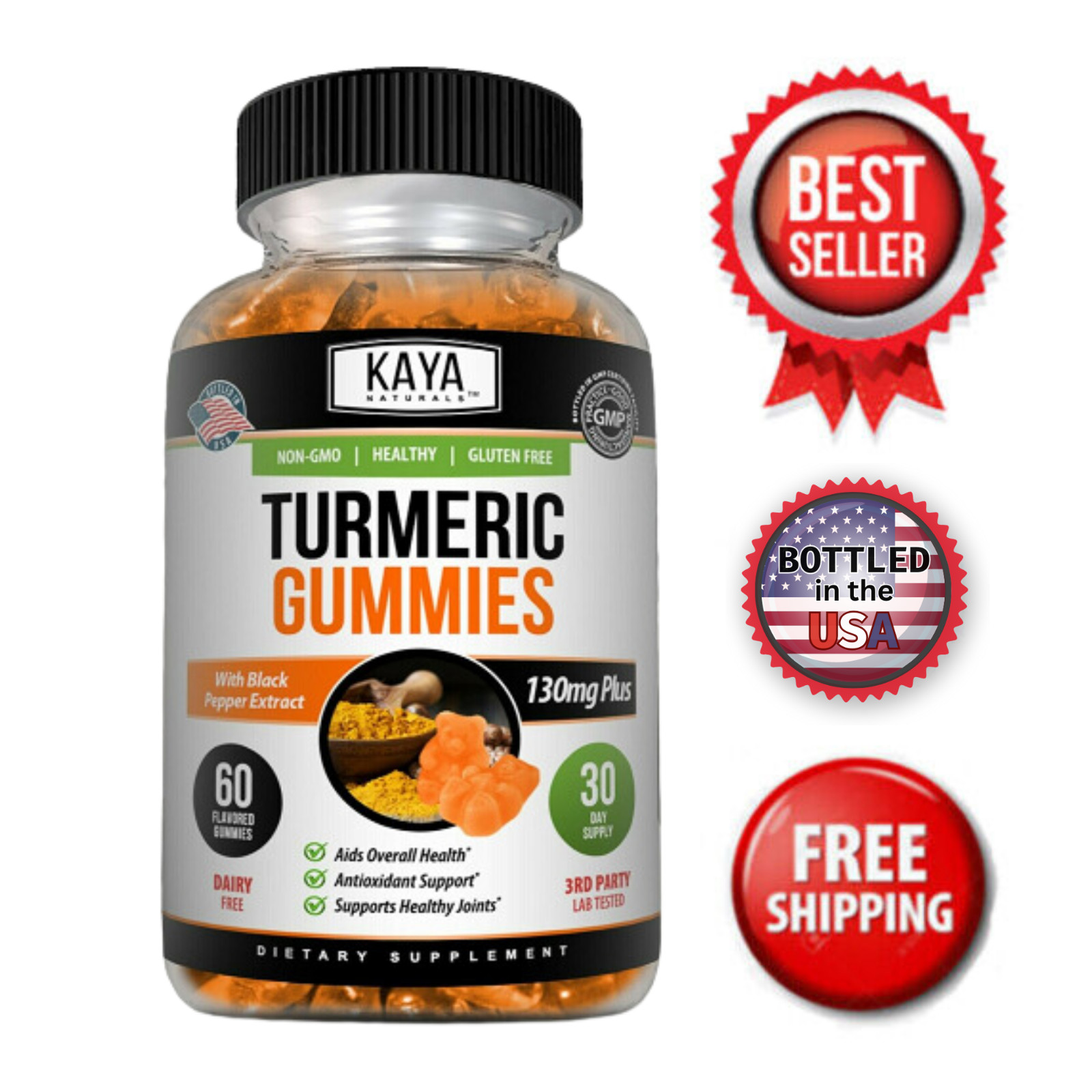 Turmeric Curcumin Black Pepper Gummies 60ct Joint Pain Inflammation Relief Gummy