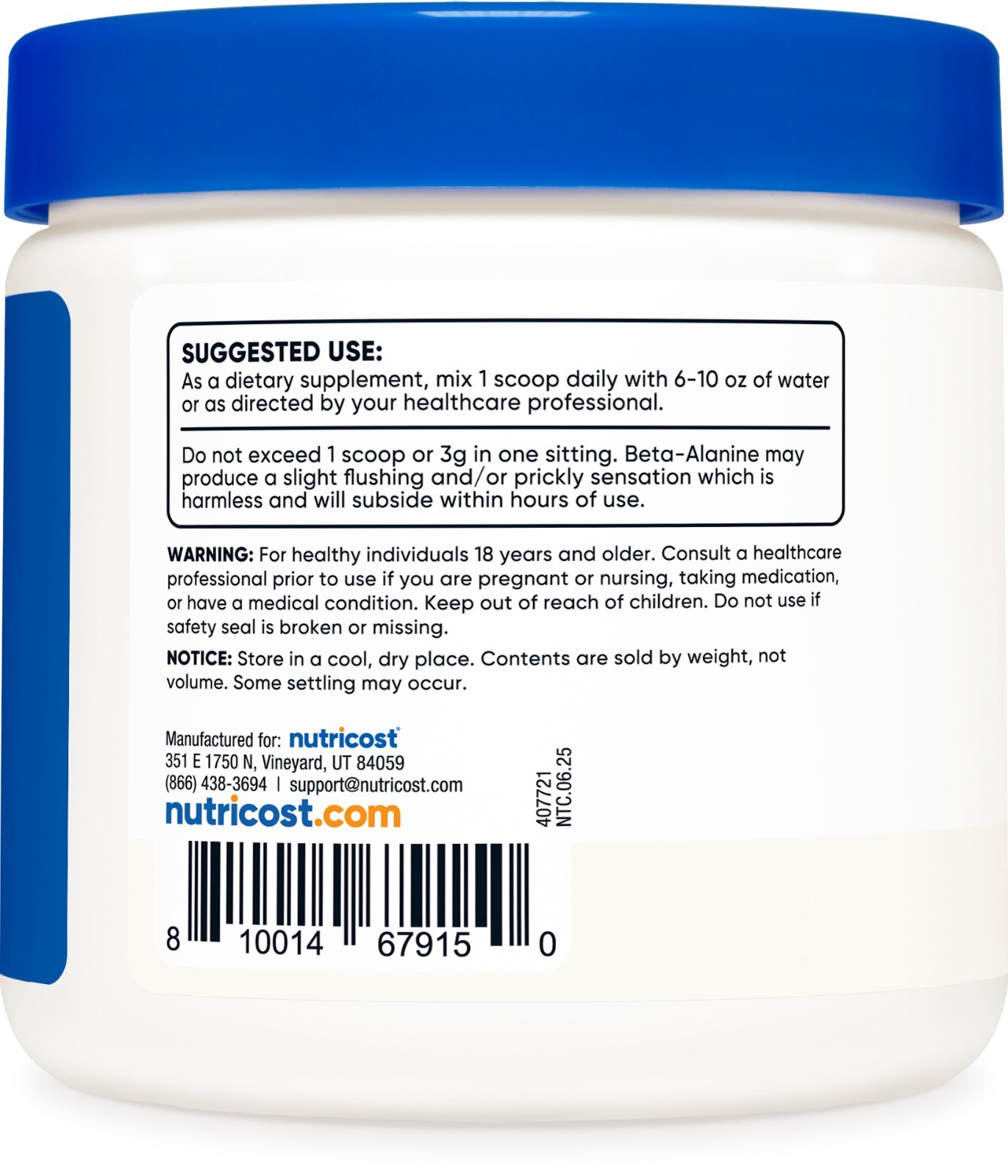 Nutricost Beta Alanine Powder 300 Grams – Pure Beta-Alanine