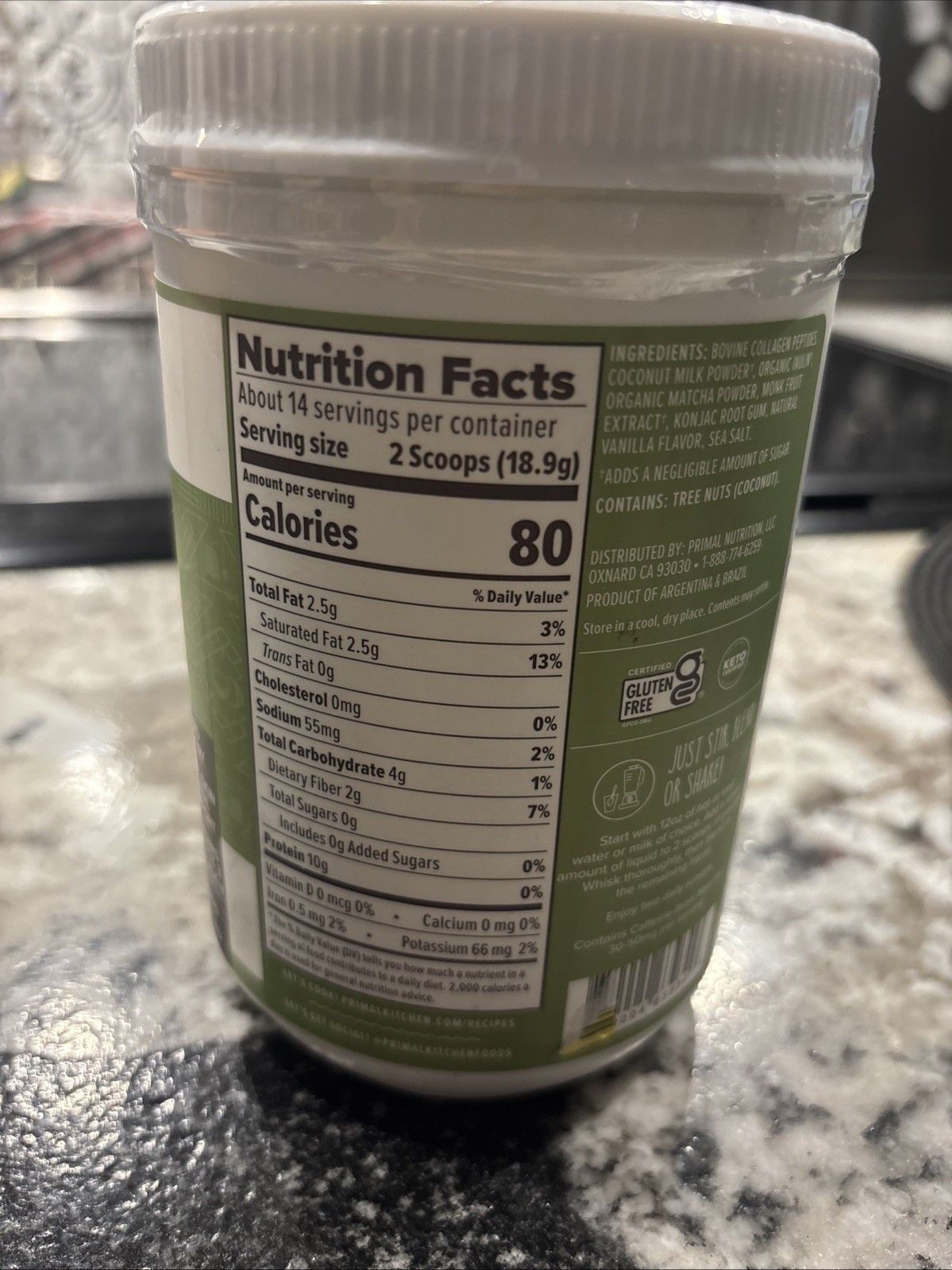 Primal Kitchen Matcha Collagen Keto Latte Peptide Drink Mix 9.33oz Exp 01/2026