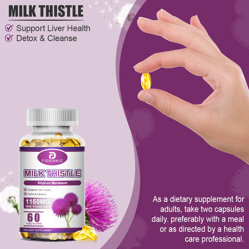 60 Milk Thistle Capsules High Silymarin Liver Cleanse Detox Support Supplement