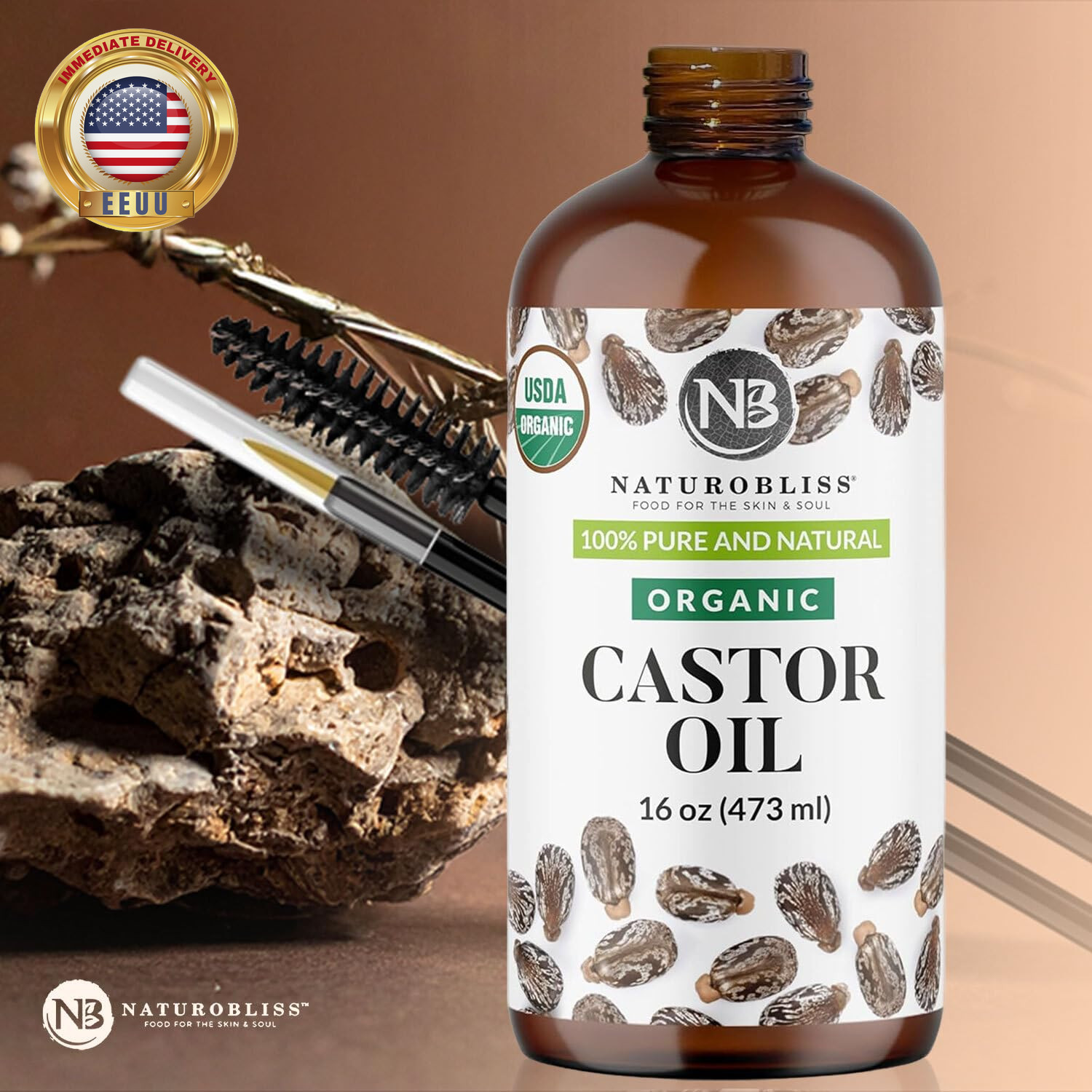 Organic Castor Oil 16 Oz – 100% Pure, Expeller-Pressed, Hexane-Free – Value Size