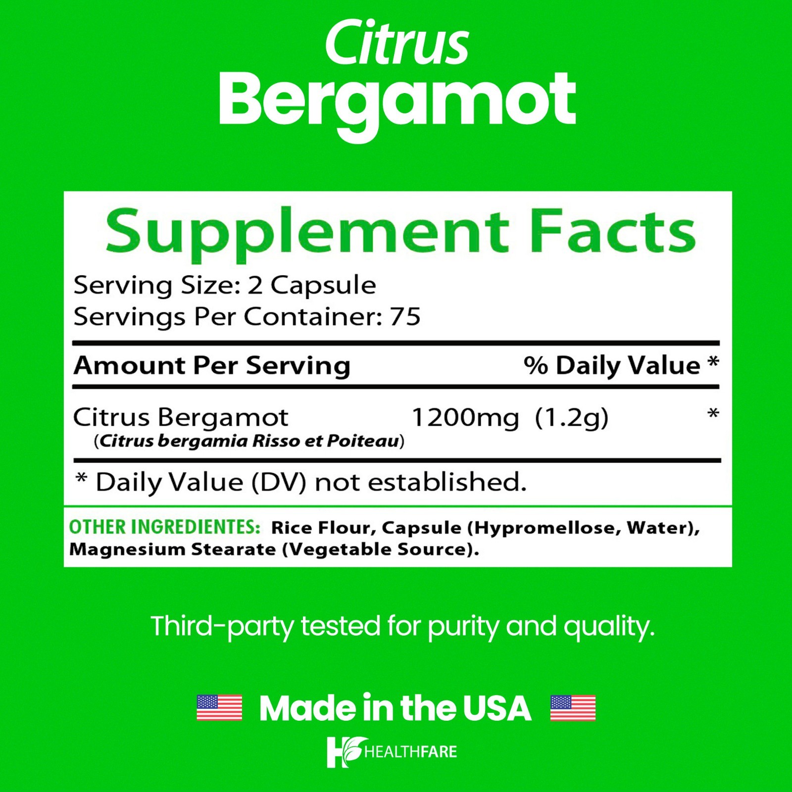 HealthFare Citrus Bergamot 1200mg, 150 Caps Bergamia Extract – Vegan, Non-GMO