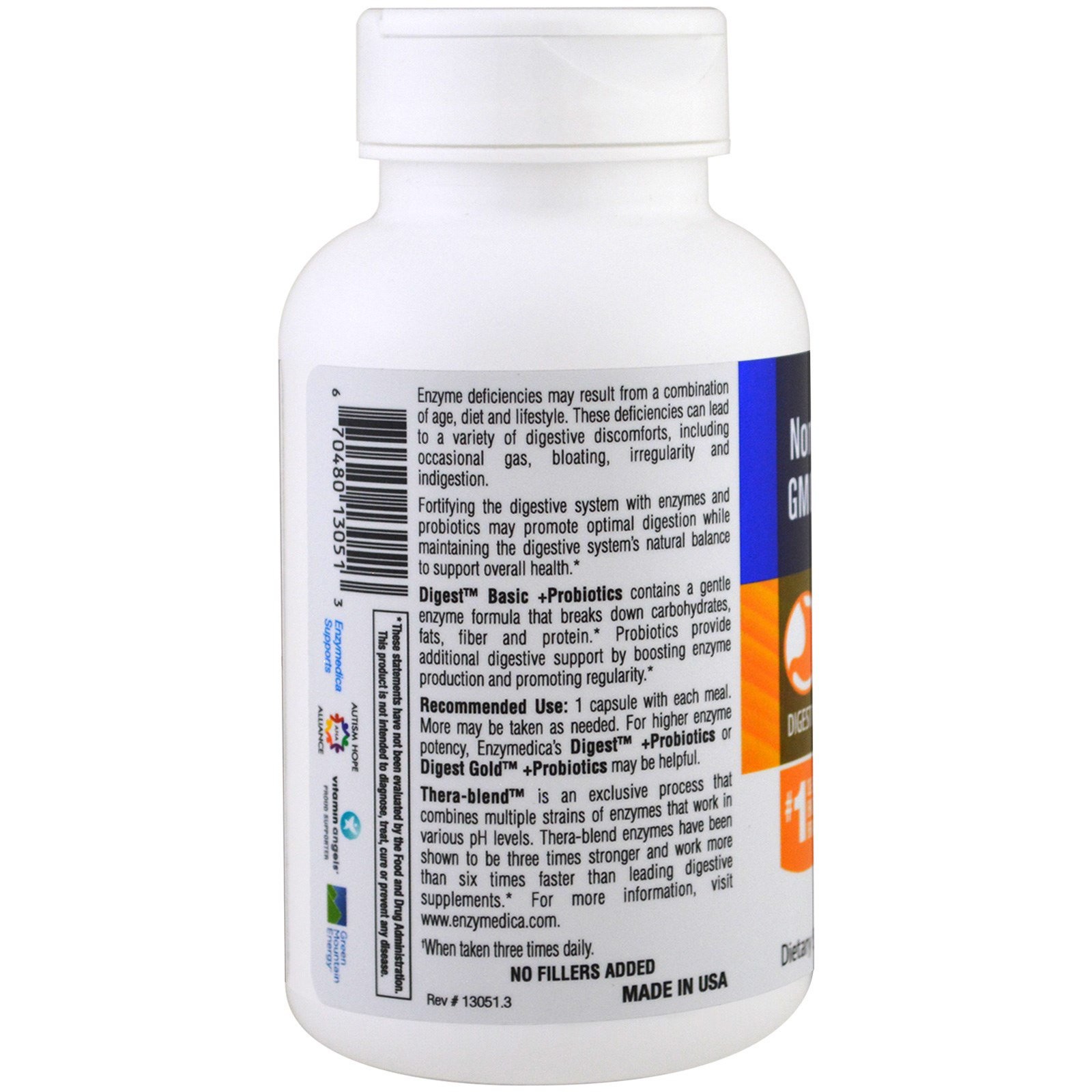 Enzymedica Digest Basic Probiotics 90 Capsules Nut Free, Casein-Free,
