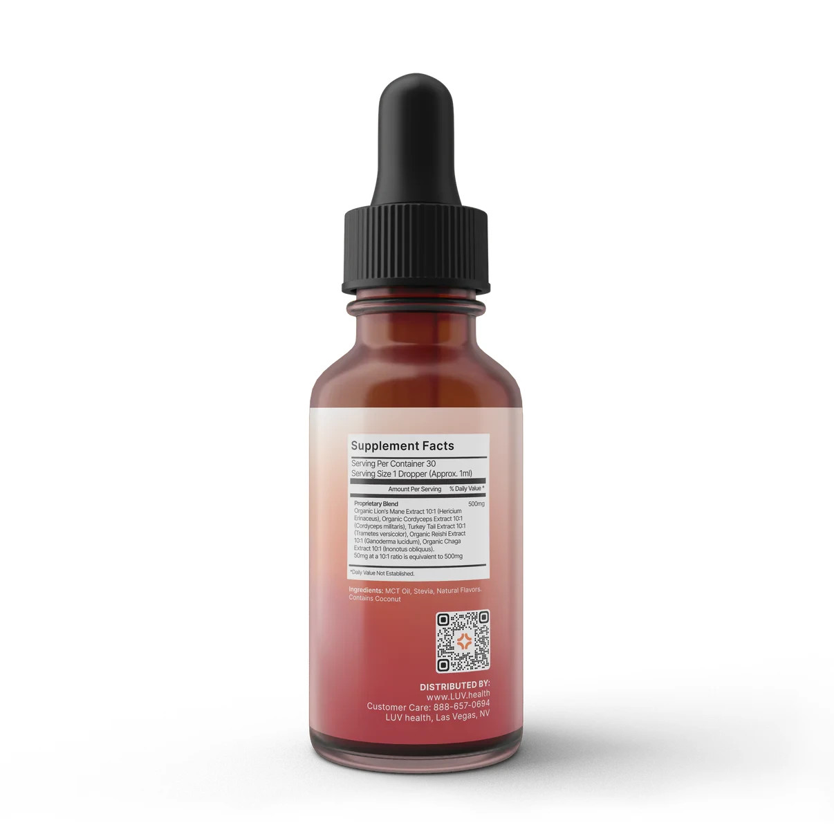 LUV Health Flow Drops – Adaptogenic Mushrooms. Peach Watermelon. 1 fl oz. NISB.