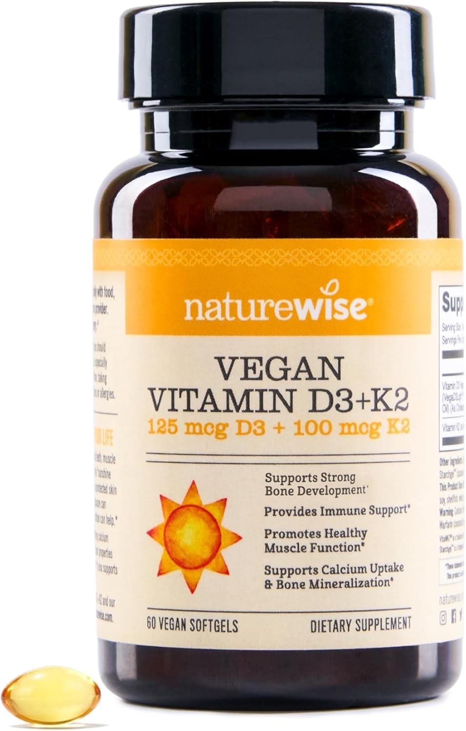 NatureWise Vegan Vitamin D3 + K2 – Natural 60 Softgels – Exp 12/2028