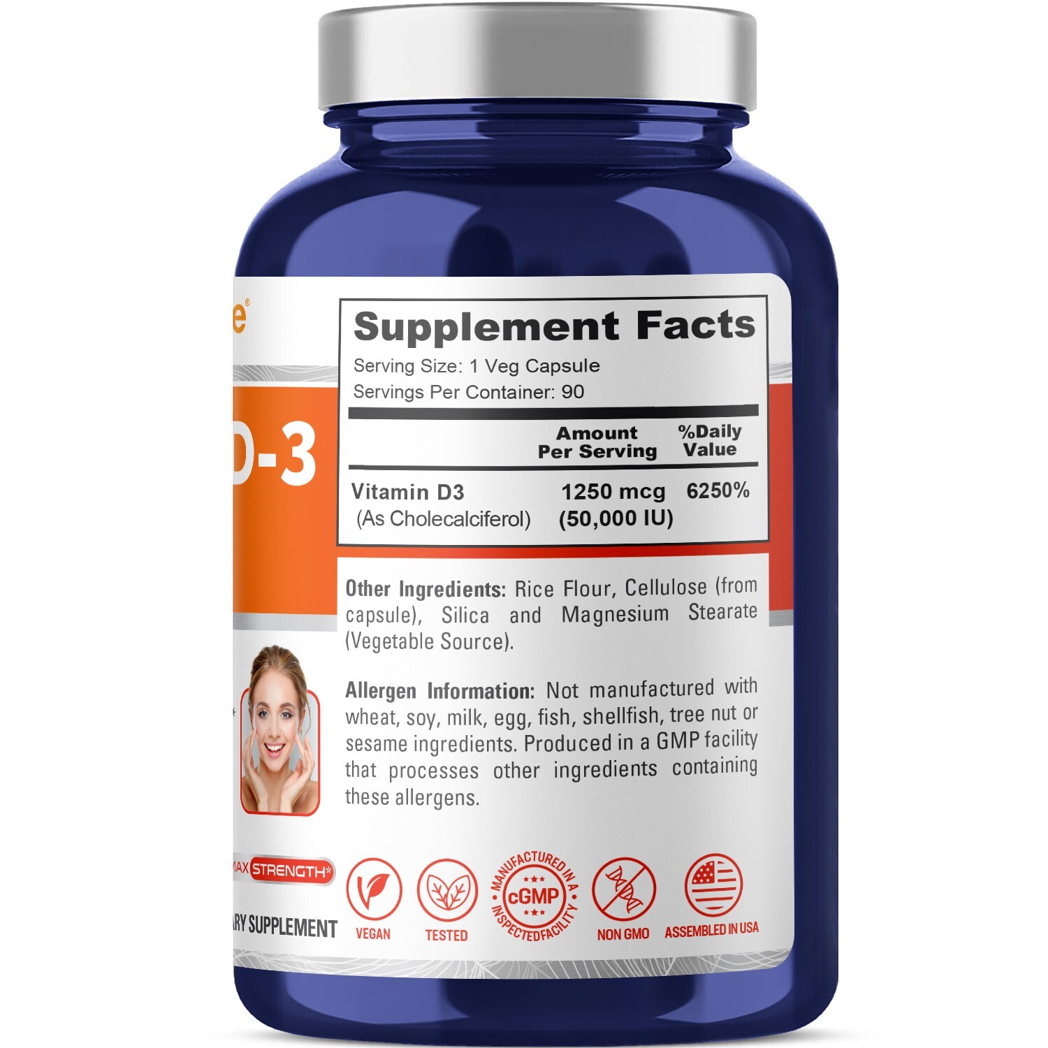 NusaPure Vitamin D3 50,000 IU 90 Veggie Capsules (Non-GMO)