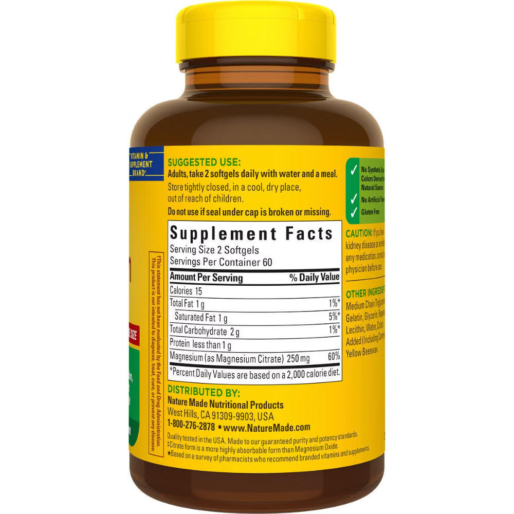 Nature Made Magnesium Citrate 250mg Muscle, Nerve, Bone&Heart Support Supplement