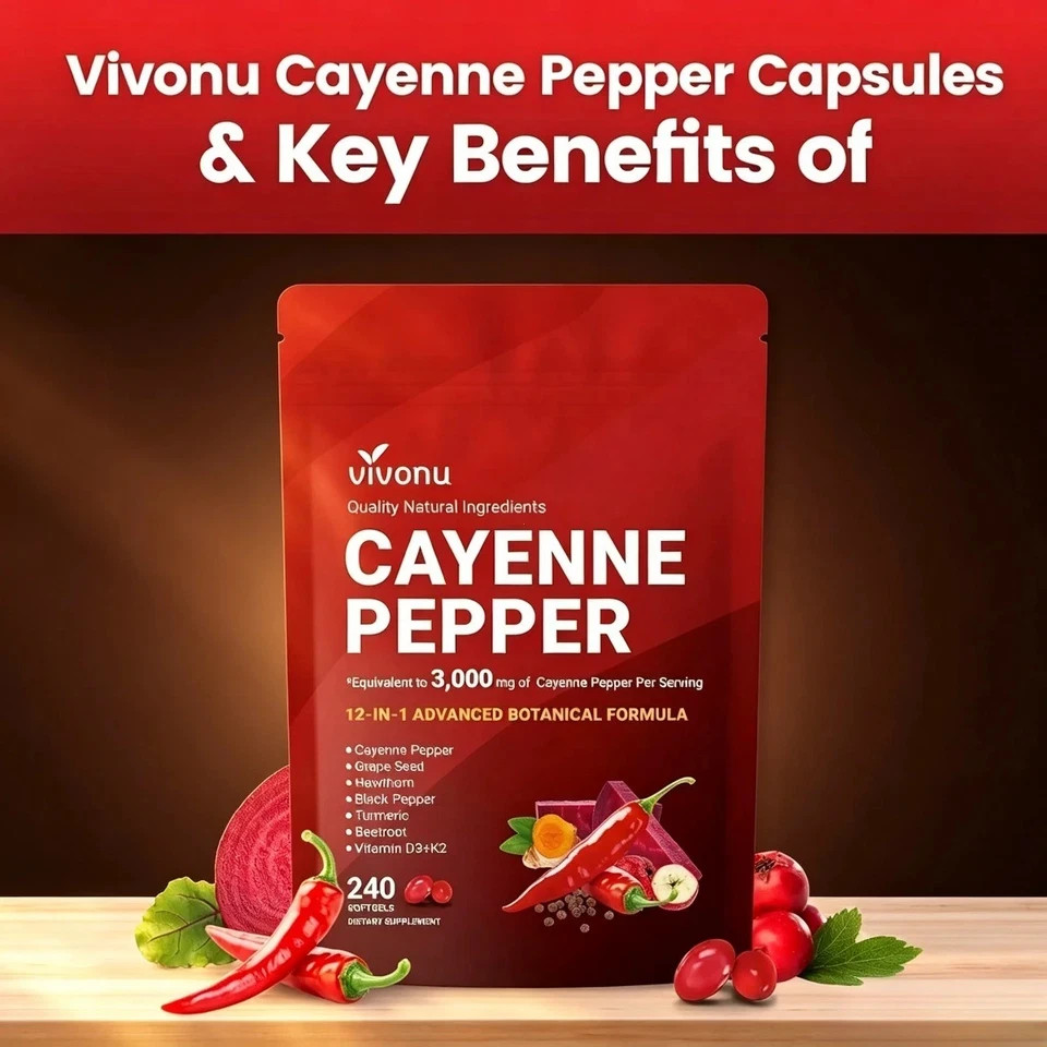 VivoNu Cayenne Pepper Softgels – 240 Capsules for Circulation & Heart Health