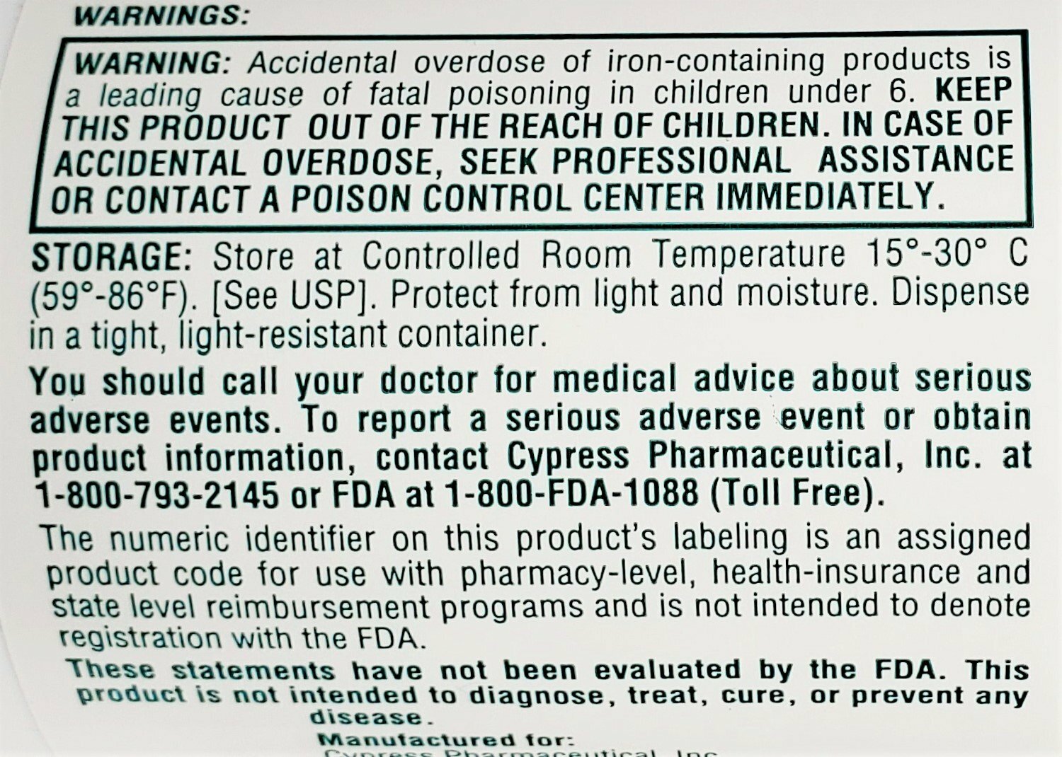 Cypress Poly Iron 150 mg 100 Capsules -Exp Date 12-2024