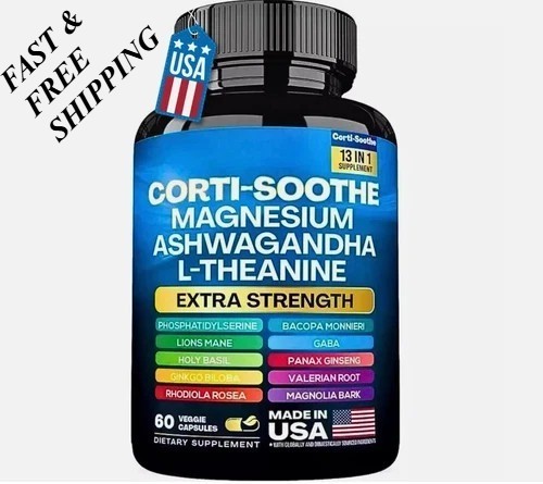 2 BOTTLES-CORTI-SOOTHE Cortisol Support, Magnesium Ashwagandha L-Theanine S.R.-