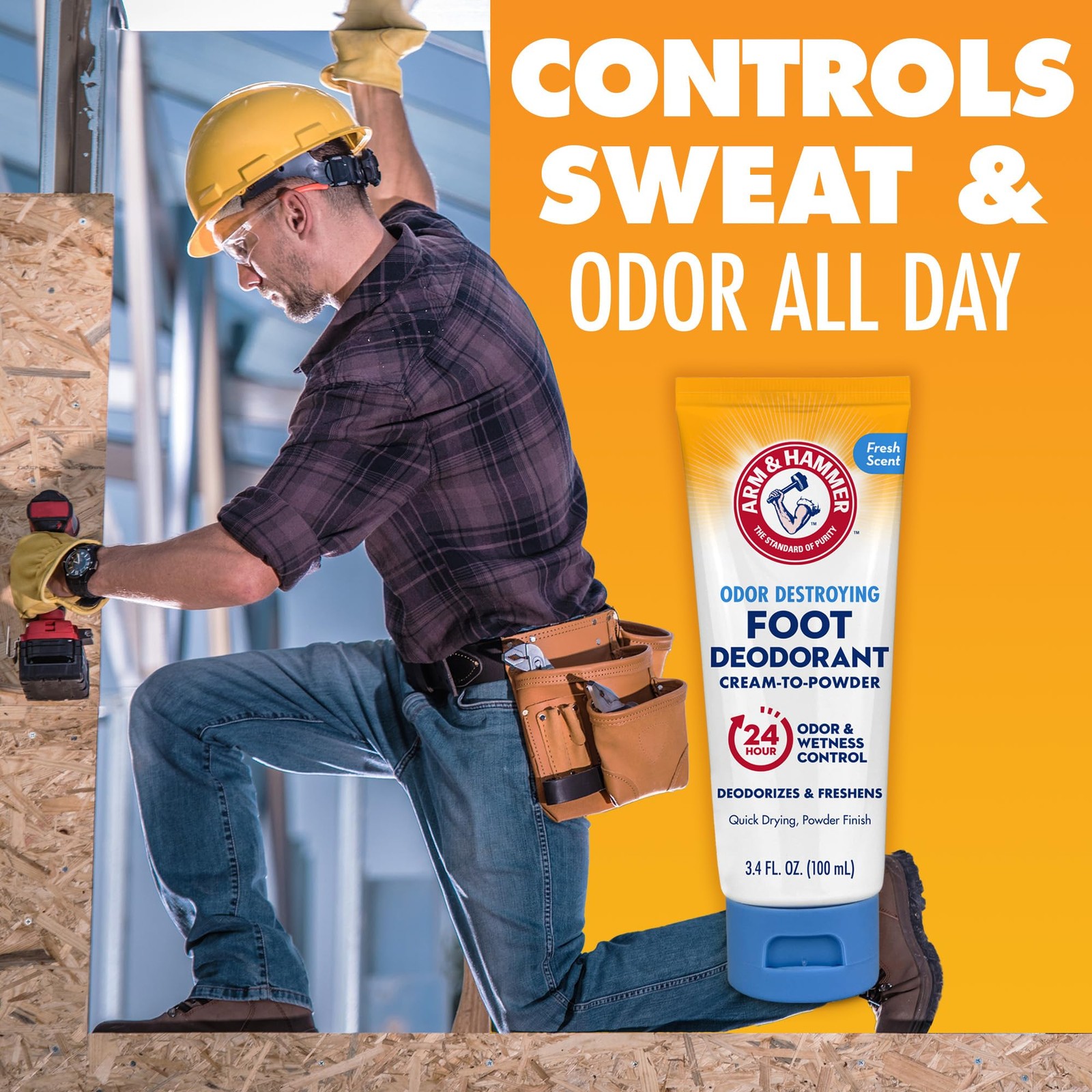 Arm & Hammer Cream to Powder Foot Deodorant, 24 Hour 3.4 Fl Oz (Pack of 1)