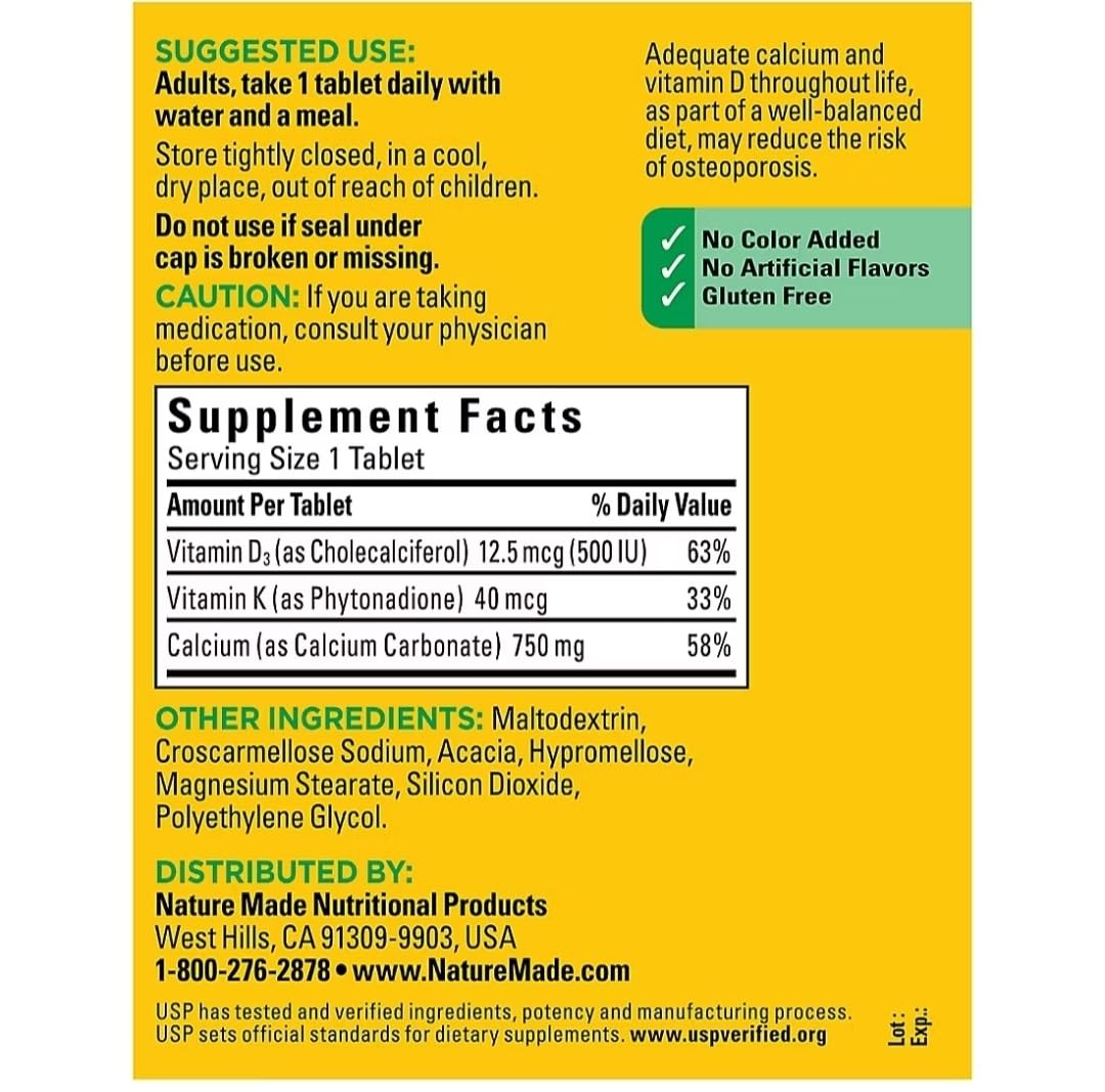 Nature Made Calcium 300 Tablets 750 MG with D3&K 300 Count (Pack of 1)