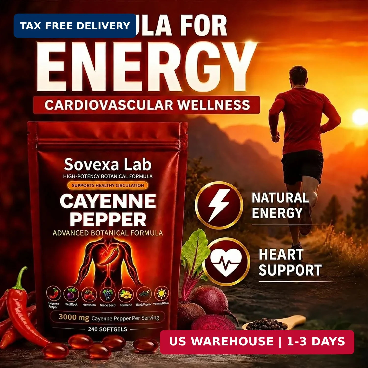 Cayenne Pepper Softgels Supplement for Energy & Cardiovascular Wellness, Active