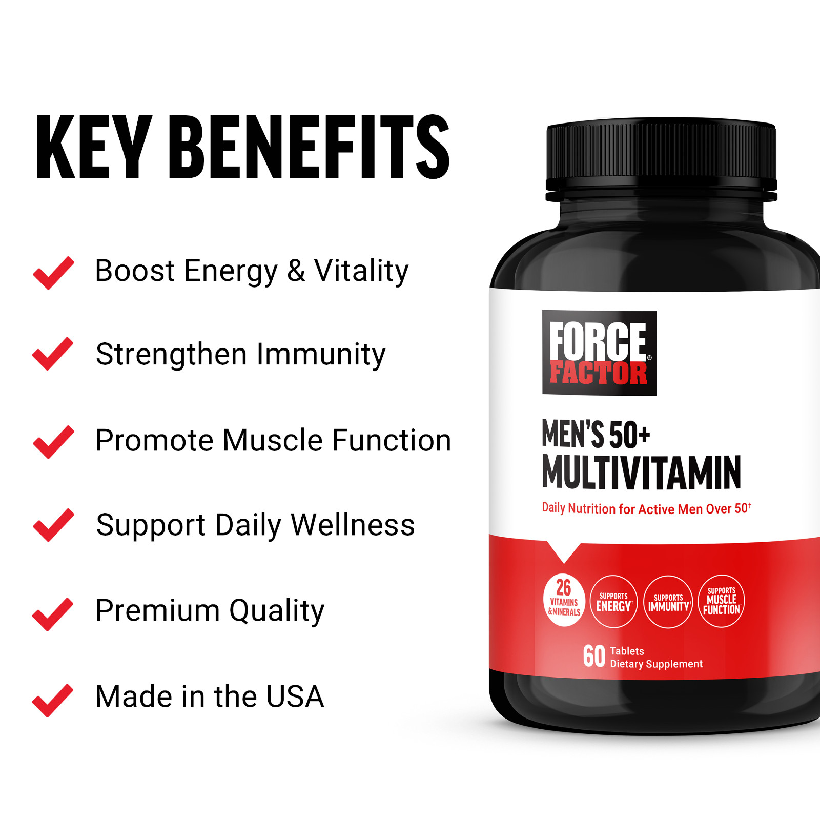 Force Factor Men’s Multivitamin 50 Plus, 26 Vitamins & Minerals & Phytonutrients