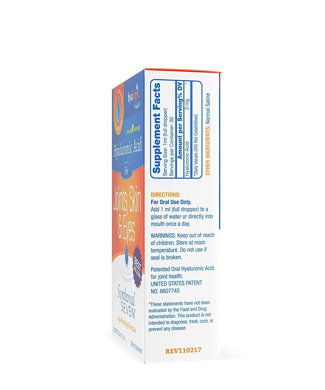 Hyalogic Synthovial Seven Liquid Hyaluronic Acid – Vegan 1 Fl Oz (Pack of 2)
