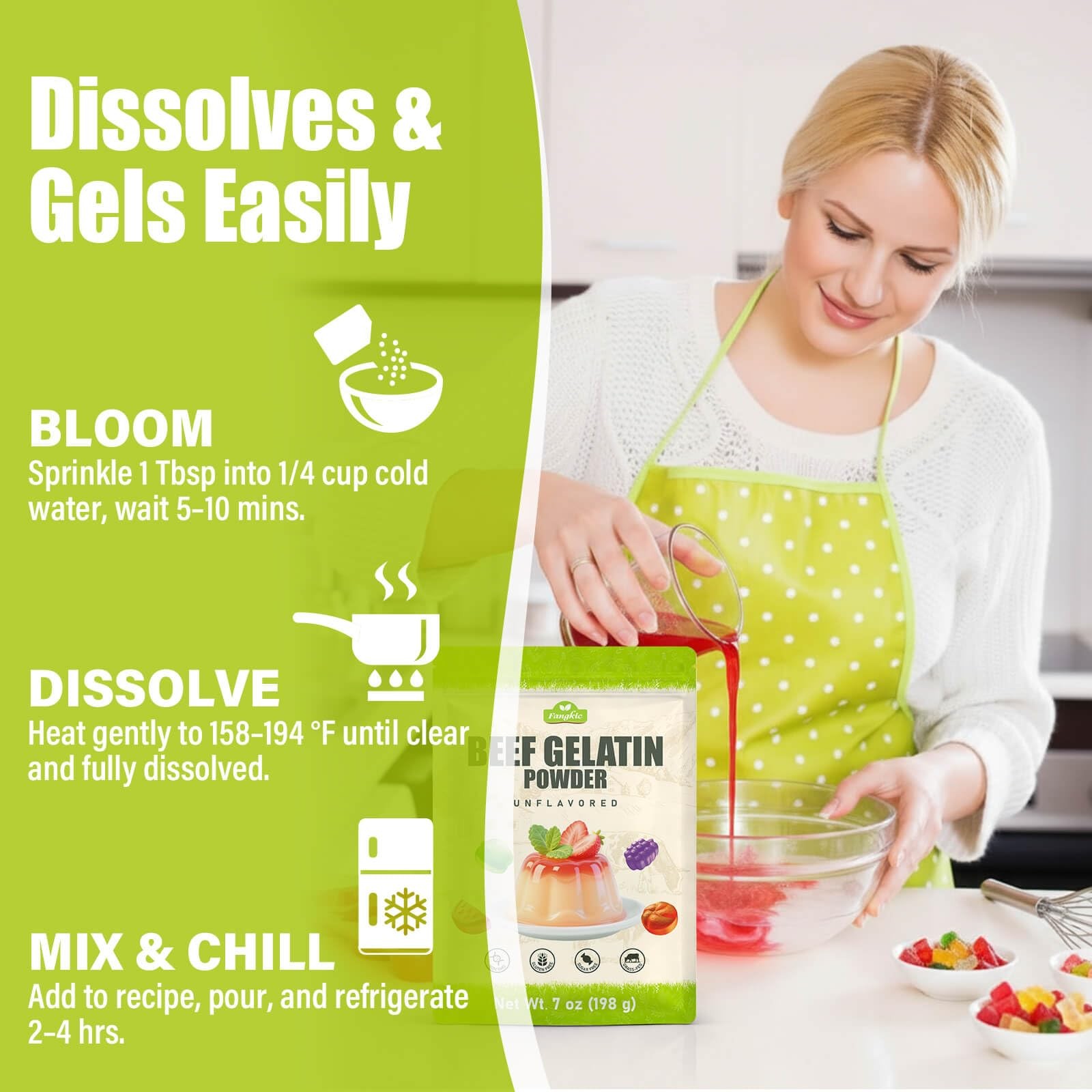 Beef Gelatin Powder Unflavored, 7 oz/198 g Grass Fed Gelatin Powder, Premium …